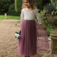 UK Flower Girl Boutique Girl's Bohemian Classic Long Sleeve Dress - Heather in Mauve | Size: 2-3 Years