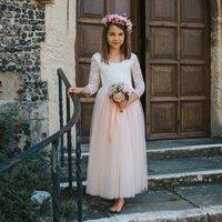 UK Flower Girl Boutique Girl's Bohemian Classic Long Sleeve Dress - Blush in Peach | Size: 2-3 Years