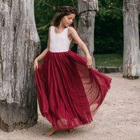 UK Flower Girl Boutique Girl's Bohemian Classic Dress - Wine in Burgundy | Size: 3-4 Years