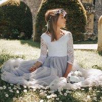 UK Flower Girl Boutique Girl's Bohemian Classic Long Sleeve Dress - Silver Grey | Size: 3-4 Years