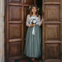UK Flower Girl Boutique Girl's Bohemian Classic Long Sleeve Dress - Sage Green in Light Green | Size: 3-4 Years