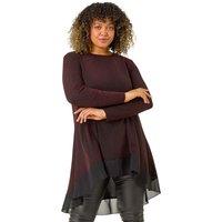 Roman Women's Curve Glitter Chiffon Hem Tunic Top in Red | Size: 20