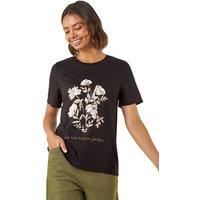 Roman Women's Floral Placement Short Sleeve T-Shirt in Black | Size: 16