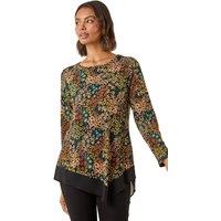 Roman Women's Ditsy Floral Print Tunic Top in Teal | Size: 14