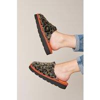 Moshulu Women's 'Snow Leopard' Animal Print Mule Slippers in Orange | Size: 7