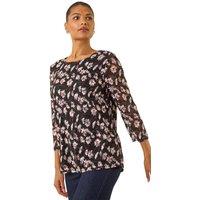 Roman Women's Floral Print Stretch Top in Black | Size: 18