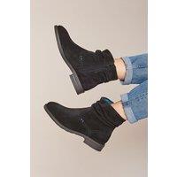 Moshulu Women's 'Pipistrelle 3' Ruched Suede Pixie Ankle Boots in Black | Size: 5