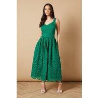 Oasis Women's Embroidered Broderie Midi Dress in Bright Green | Size: 8