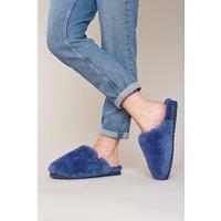Moshulu Women's 'Maberley' Fluffy Sheepksin Mule Slippers in Blue | Size: 6.5