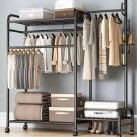 Modcraft Black Heavy Duty Double Clothes Rail with Shelves & Hooks | Size: Large