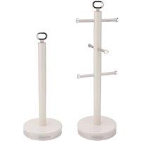 Geepas Retrovive Mug Tree & Towel Pole Set Carbon Steel Material Non-Slip Base in Cream