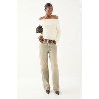 MissPap Women's Eyelash Knit Fold Over Detail Top in Ecru | Size: XL