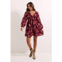Dorothy Perkins Women's Floral Empire Seam Blouson Sleeve Printed Mini Dress | Size: 12