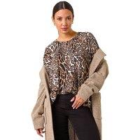 Roman Women's Snit Animal Print Top in Natural | Size: 14