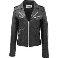 House of Leather Women's Womens Real Leather Biker Jacket Slim Fit Style Kim Black 16 | Size: 8