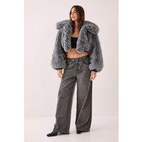 NastyGal Women's Premium Tipped Natural Faux Fur Bomber Coat in Grey | Size: Large