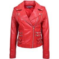 House of Leather Women's Womens Real Leather Biker jacket Cross Zip Style Cara Black 12 in Red | Size: 10