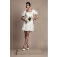 Oasis Women's Puff Sleeve Organza Mini Bridal Dress in Ivory | Size: 10