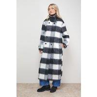 Oasis Women's Brushed Check Funnel Neck Coat in Black | Size: 8