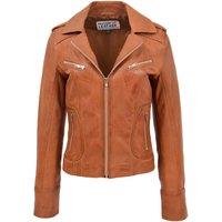 House of Leather Women's Womens Real Leather Biker Jacket Slim Fit Style Kim Red 12 in Tan | Size: 8