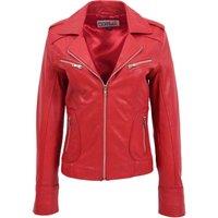 House of Leather Women's Womens Real Leather Biker Jacket Slim Fit Style Kim Red 12 | Size: 10