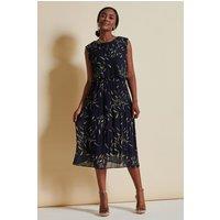 Jolie Moi Women's Chiffon Pleated Overlay Midi Dress in Navy | Size: 8