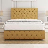 BSSPOKE Mulberry Divan Bed Plush 24Headboard & Footboard Mattress No Drawers in Mustard | Size: Small Double