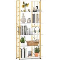 Gymax 6-Tier Bookshelf Geometric Bookcase Industrial Display Shelves in White