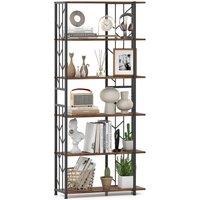 Gymax 6-Tier Bookshelf Geometric Bookcase Industrial Display Shelves in Brown