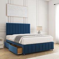 BSSPOKE Sierra Plush Divan Bed Set 24Headboard 2Drawers Same Side & Mattress in Blue | Size: Single