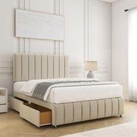BSSPOKE Sierra Divan Bed Plush Velvet 24Headboard 2Drawers Footend & Mattress in Cream | Size: King