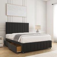 BSSPOKE Sierra Divan Bed Plush Velvet 24Headboard 2Drawers Footend & Mattress in Black | Size: Small Double