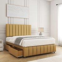 BSSPOKE Sierra Divan Bed Plush Velvet 24Headboard 2Drawers Footend & Mattress in Mustard | Size: Small Double
