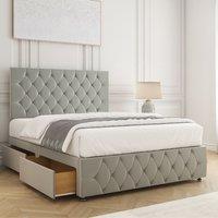 BSSPOKE Mulberry Divan Bed Set Plush 24Headboard 2Drawers Footend & Mattress in Silver | Size: Double