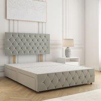 BSSPOKE Mulberry Plush Velvet Divan Bed 24Headboard & No Mattress No Drawers in Silver | Size: King