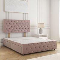 BSSPOKE Mulberry Plush Velvet Divan Bed 24Headboard & No Mattress No Drawers in Pink | Size: Single