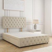 BSSPOKE Mulberry Plush Velvet Divan Bed 24Headboard & No Mattress No Drawers in Cream | Size: Single