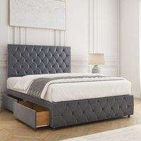 BSSPOKE Mulberry Velvet Divan Bed 24 Headboard Footboard 4Drawers & Mattress in Charcoal | Size: Double