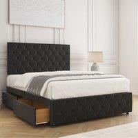 BSSPOKE Mulberry Velvet Divan Bed 24 Headboard Footboard 4Drawers & Mattress in Black | Size: Super King