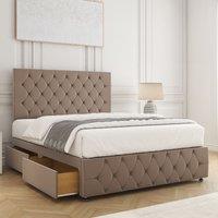 BSSPOKE Mulberry Velvet Divan Bed 24 Headboard Footboard 4Drawers & Mattress in Bronze | Size: King