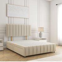 BSSPOKE Sierra Divan Bed Plush 24Headboard 2Drawers Same Side & No Mattress in Cream | Size: Single
