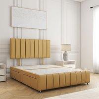 BSSPOKE Sierra Divan Bed Plush 24Headboard 2Drawers Same Side & No Mattress in Mustard | Size: Small Double