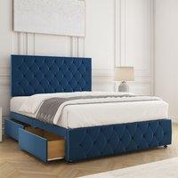 BSSPOKE Mulberry Divan Bed Plush 24 Headboard 2 Drawers Same Side & Mattress in Blue | Size: King