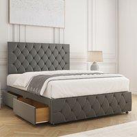BSSPOKE Mulberry Divan Bed Plush 24 Headboard 2 Drawers Same Side & Mattress in Grey | Size: King