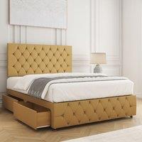 BSSPOKE Mulberry Divan Bed Plush 24 Headboard 2 Drawers Same Side & Mattress in Mustard | Size: Single