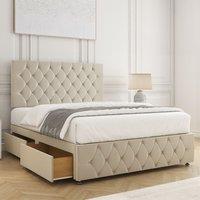 BSSPOKE Mulberry Divan Bed Plush 24 Headboard 2 Drawers Same Side & Mattress in Cream | Size: Small Double