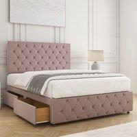 BSSPOKE Mulberry Divan Bed Plush 24 Headboard 2 Drawers Same Side & Mattress in Pink | Size: Single