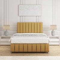 BSSPOKE Sierra Plush Velvet Divan Bed Set 24Headboard & Mattress & No Drawers in Mustard | Size: Double