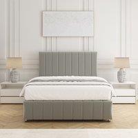 BSSPOKE Sierra Plush Velvet Divan Bed Set 24Headboard & Mattress & No Drawers in Silver | Size: King