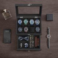 SONGMICS Wooden Watch Box with 8 Slots Glass Lid & Velvet Interior in Black